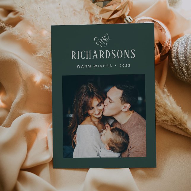 Elegant Family Photo and Name | Warm Wishes Holiday Card (Creator Uploaded)