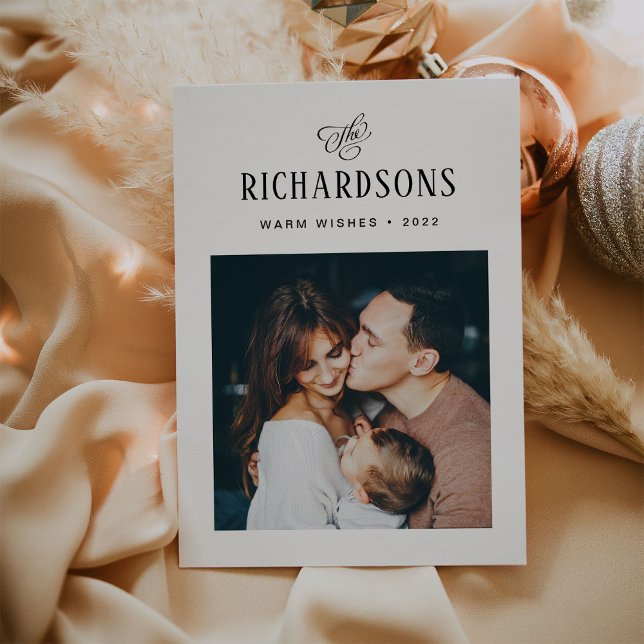 Elegant Family Photo and Name | Warm Wishes Holiday Card (Creator Uploaded)