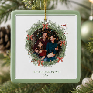 Elegant Family Photo Christmas Ceramic Ornament