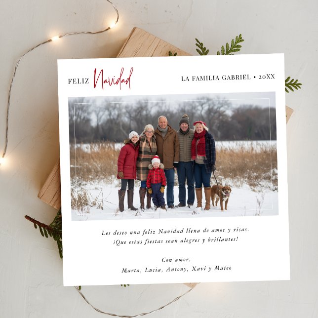 Elegant Family Photo Feliz Navidad Christmas Red Holiday Card (Creator Uploaded)