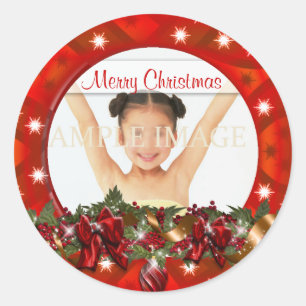 Elegant family photo greeting PERSONALIZE Classic Round Sticker