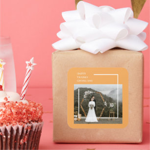 Elegant Family Photo & Happy Thanksgiving Day Square Sticker