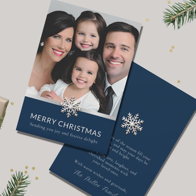 Elegant Family Photo Merry Christmas Flat Card (Creator Uploaded)