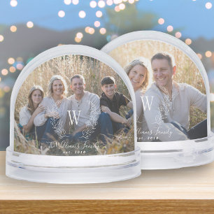 Elegant family photo monogram name personalised snowglobe