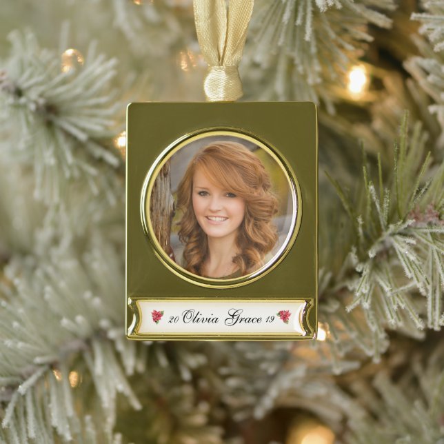 Elegant Family Photo Personalised Name Gold Plated Banner Ornament (Tree)