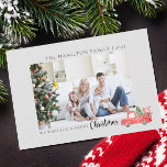 Elegant Family Photo Watercolor Christmas Truck Holiday Card<br><div class="desc">This family photo christmas card features a family photo and watercolor red christmas truck.  Customise text on the front and back of the card to create your personalised holiday card.  Visit my christmas card collection to view all my options for family christmas and holiday cards.</div>