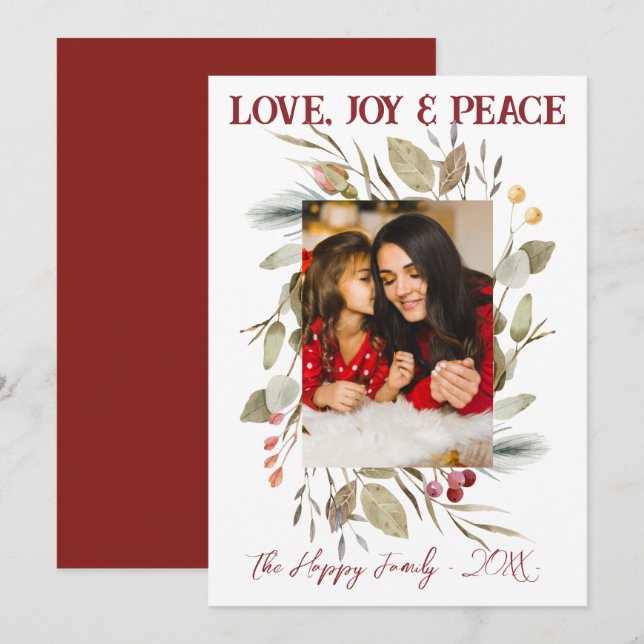 Elegant Family Photo Wreath Berries Red Invitation (Front/Back)