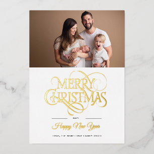 Elegant Family Portrait Photo Gold Christmas Card