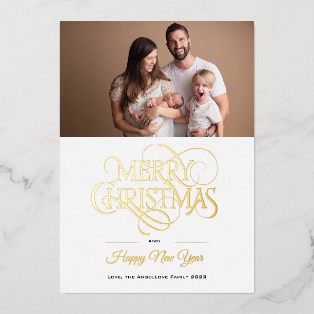Elegant Family Portrait Photo Gold Christmas Card (Front)
