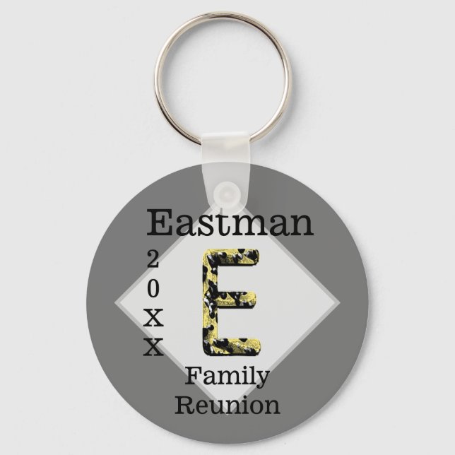 Elegant Family Reunion Gold Letter E Monogram Key Ring (Front)