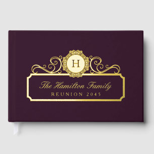 Elegant Family Reunion Gold Monogram Wine Burgundy Guest Book