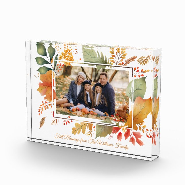 Elegant Family Thanksgiving Fall Leaves Photo Block (Right)