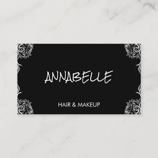 Elegant Fancy Corners Black Grey Professional Business Card (Front)