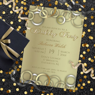Elegant Fancy Glam Faux Gold Birthday Party Invitation