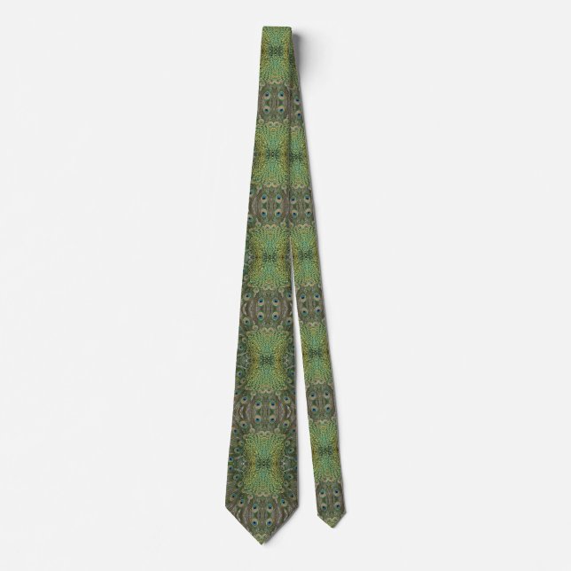 Elegant Fancy Peacock Feather Symmetry Pattern Tie (Front)