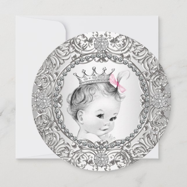 Elegant Fancy Pink and Silver Baby Girl Shower Invitation (Front)