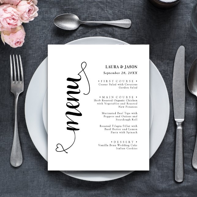 Elegant Fancy Script Wedding Menu Card For Plate (Creator Uploaded)