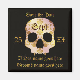Elegant fanged skull golden skull save the date magnet