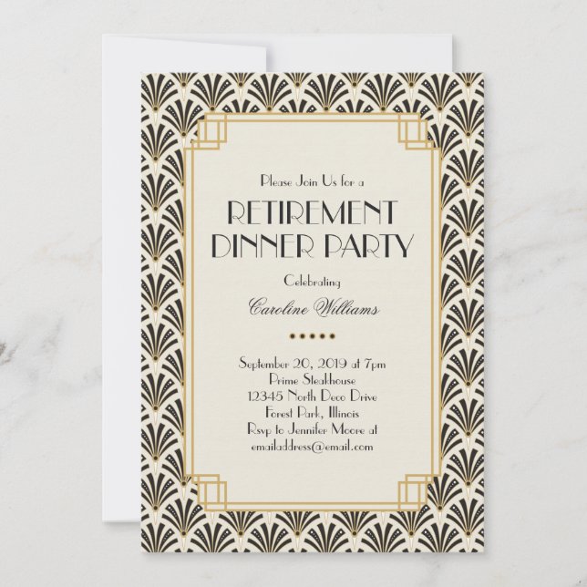Elegant Fans Art Deco Retirement Party Cream Invitation (Front)