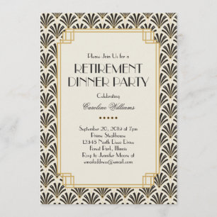 Elegant Fans Art Deco Retirement Party Cream Invitation