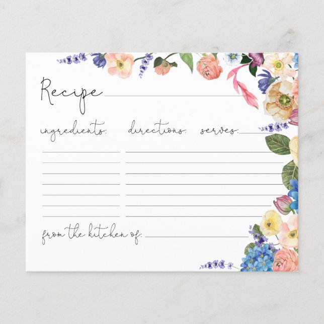 Elegant Fantastic Floral Bridal Shower Recipe Card (Front)