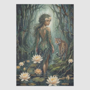 Elegant Fantasy Forest Girl & Jaguar Decoupage Tissue Paper