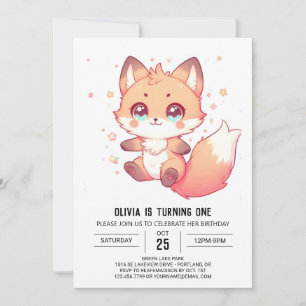 Elegant Fantasy Fox 1st Birthday Invitation