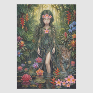 Elegant Fantasy Jungle Girl & Jaguar Decoupage Tissue Paper