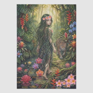 Elegant Fantasy Jungle Girl & Jaguar Decoupage Tissue Paper