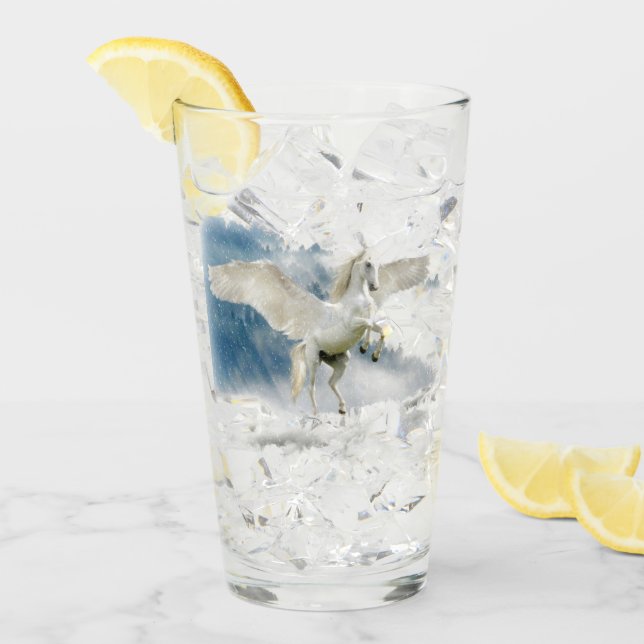 Elegant Fantasy Pegasus Mythical Flying Unicorn Glass (Front Ice)