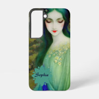 Elegant Fantasy Woman Portrait in Green and Blue
