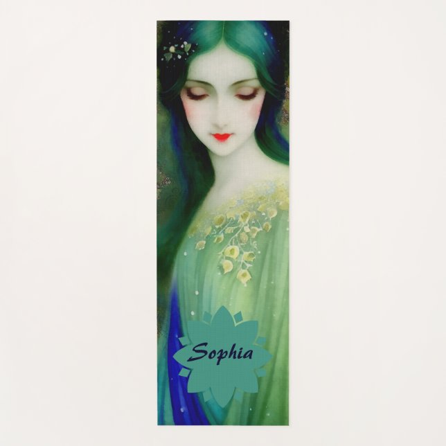 Elegant Fantasy Woman Portrait in Green and Blue Yoga Mat (Front)