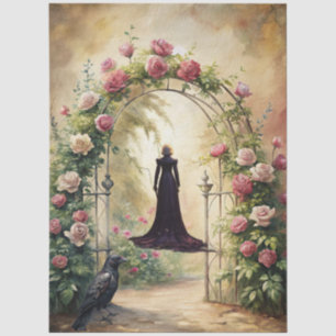 Elegant Fantasy Woman & Raven French Florals Tissue Paper