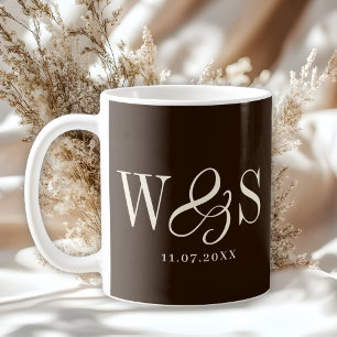 Elegant farmhouse brown initial wedding couples coffee mug