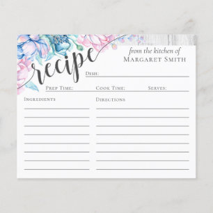 Elegant Farmhouse Floral Personalized Recipe Card