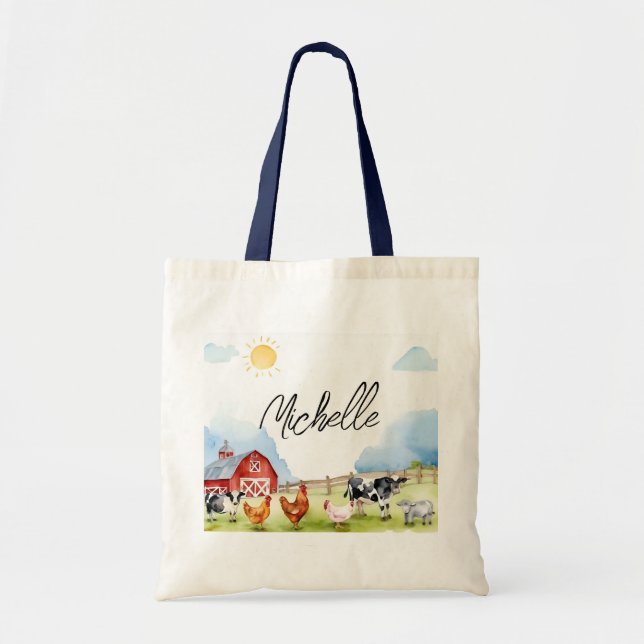Elegant Farmhouse Red Barnyard Farm Animal  Custom Tote Bag (Front)