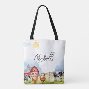 Elegant Farmhouse Red Barnyard Farm Animal  Custom Tote Bag