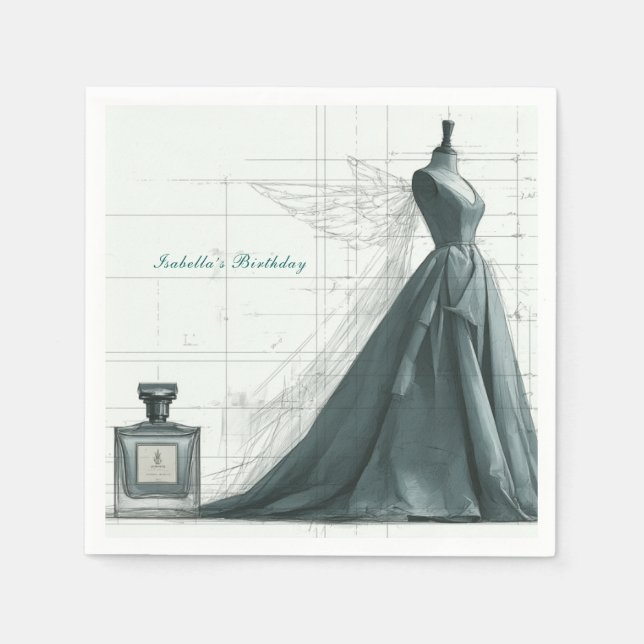 Elegant Fashion Birthday Napkins – Perfume & Gown  (Front)
