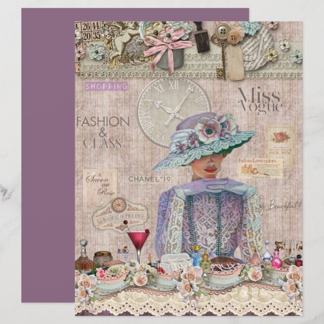 Elegant Fashion & Class Collage Scrapbook Paper (Front/Back)