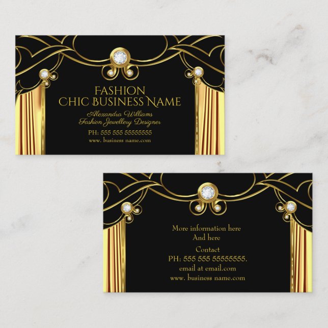 Elegant Fashion Jewellery Designer Gold Black Business Card (Front/Back)