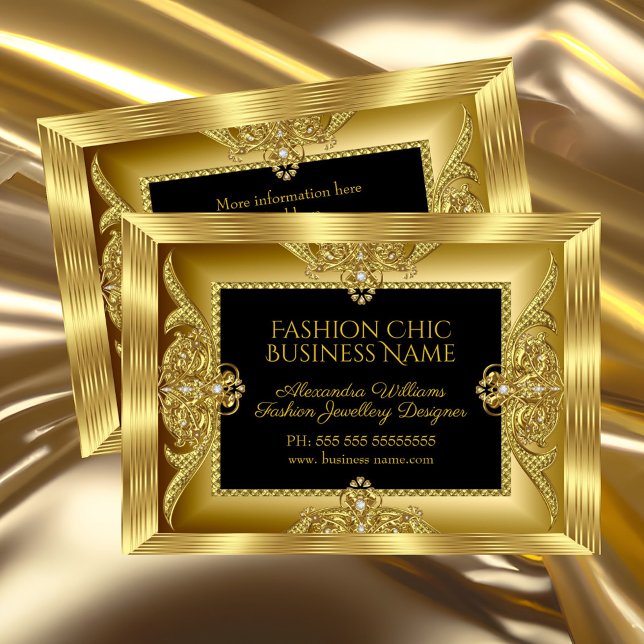 Elegant Fashion Jewellery Designer Gold Gems black Business Card (Creator Uploaded)