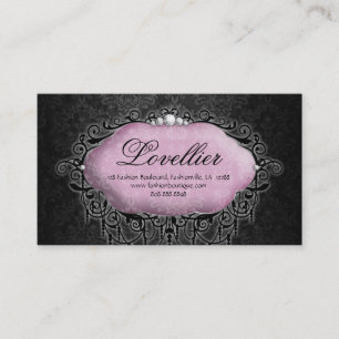 Elegant Fashion Jewellery Pink Grey Damask Business Card