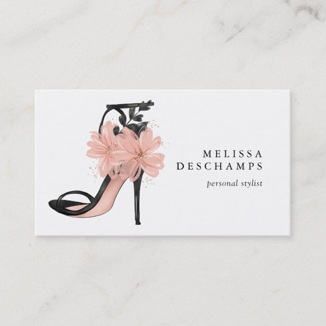 Elegant Fashion Shoe Illustration Personal Stylist Business Card (Front)