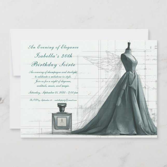 Elegant Fashion Sketch Birthday Invitation  (Front)