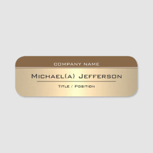 Elegant Fashion Style Brown & Luxury Gold Metallic Name Tag