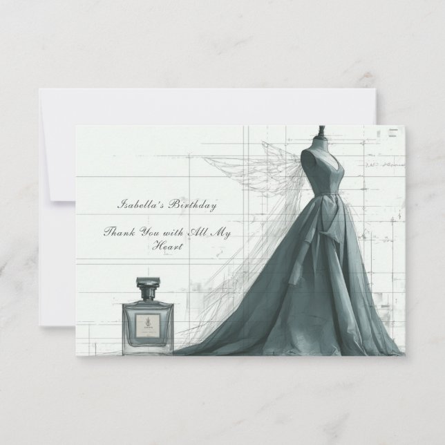 Elegant Fashion Thank You Card – Gown & Perfume  (Front)