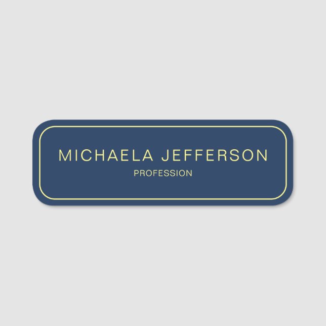 Elegant Fashionable Dark Blue Yellow: Professional Name Tag (Front)