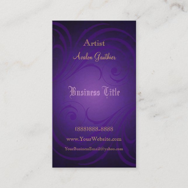 Elegant Fashionista Purple Swirl Business Cards (Front)