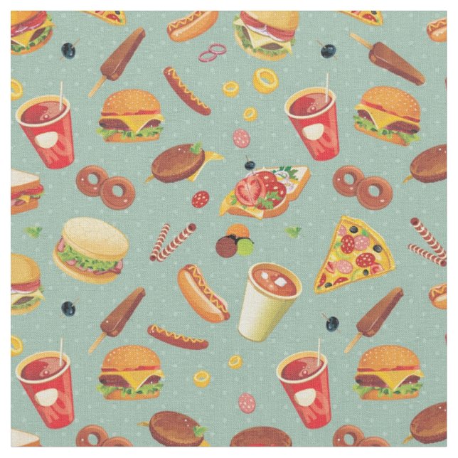 Elegant Fast Food Pattern Fabric (Close Up)
