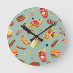 Elegant Fast Food Pattern Round Clock